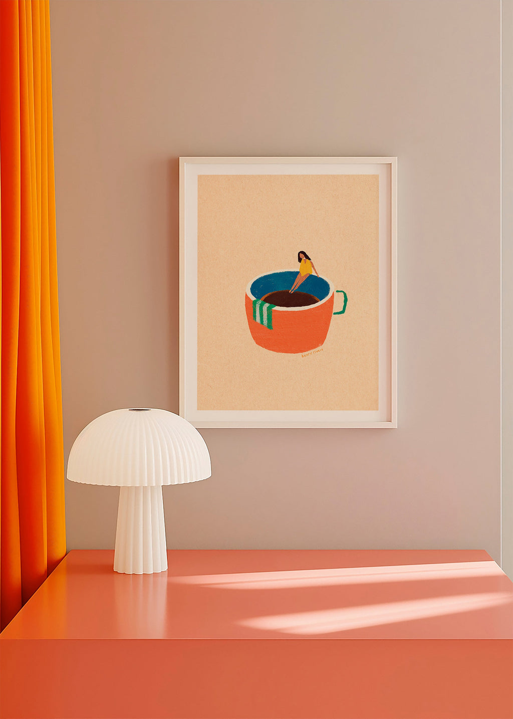 Kitchen art featuring an illustrated coffee cup and figure – Product2