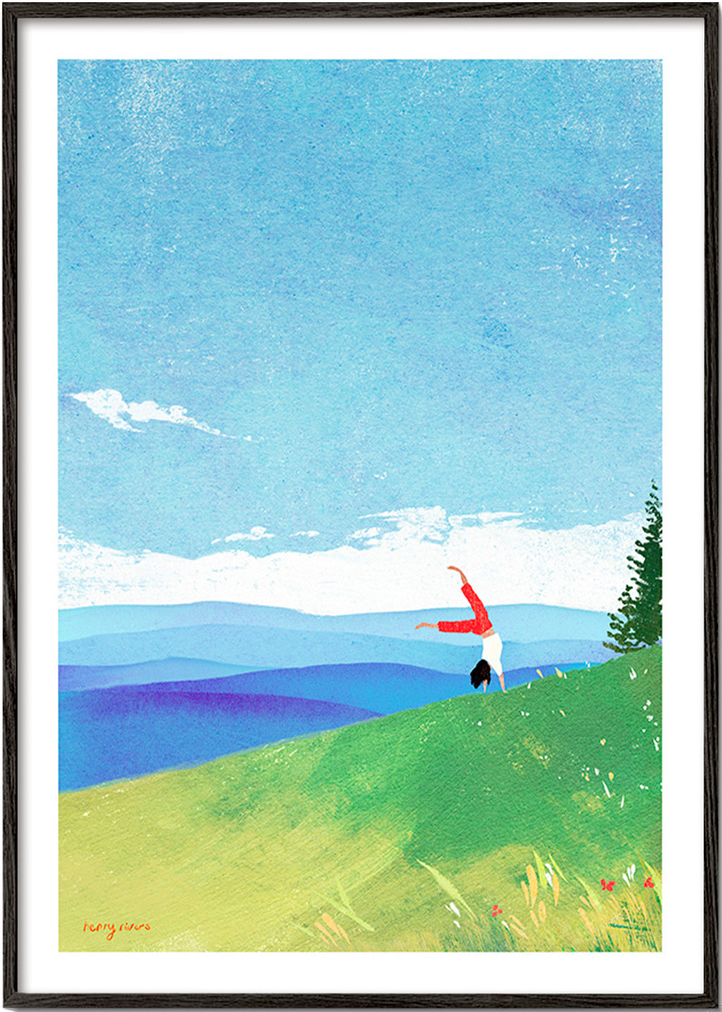 Landscape art with handstand on a hill – Black Frame