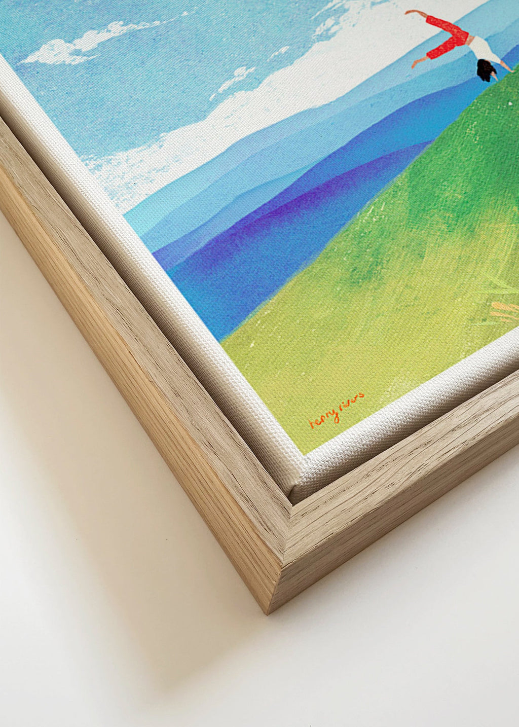 Landscape art with handstand on a hill – Canvas detail