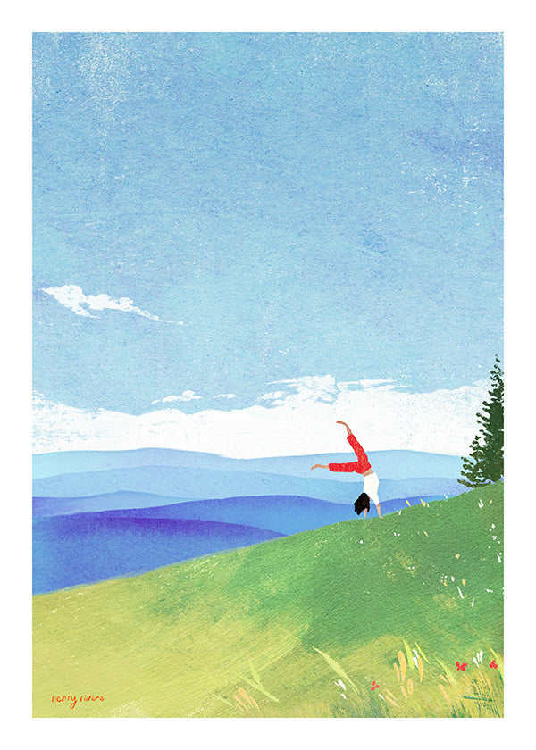Landscape art with handstand on a hill