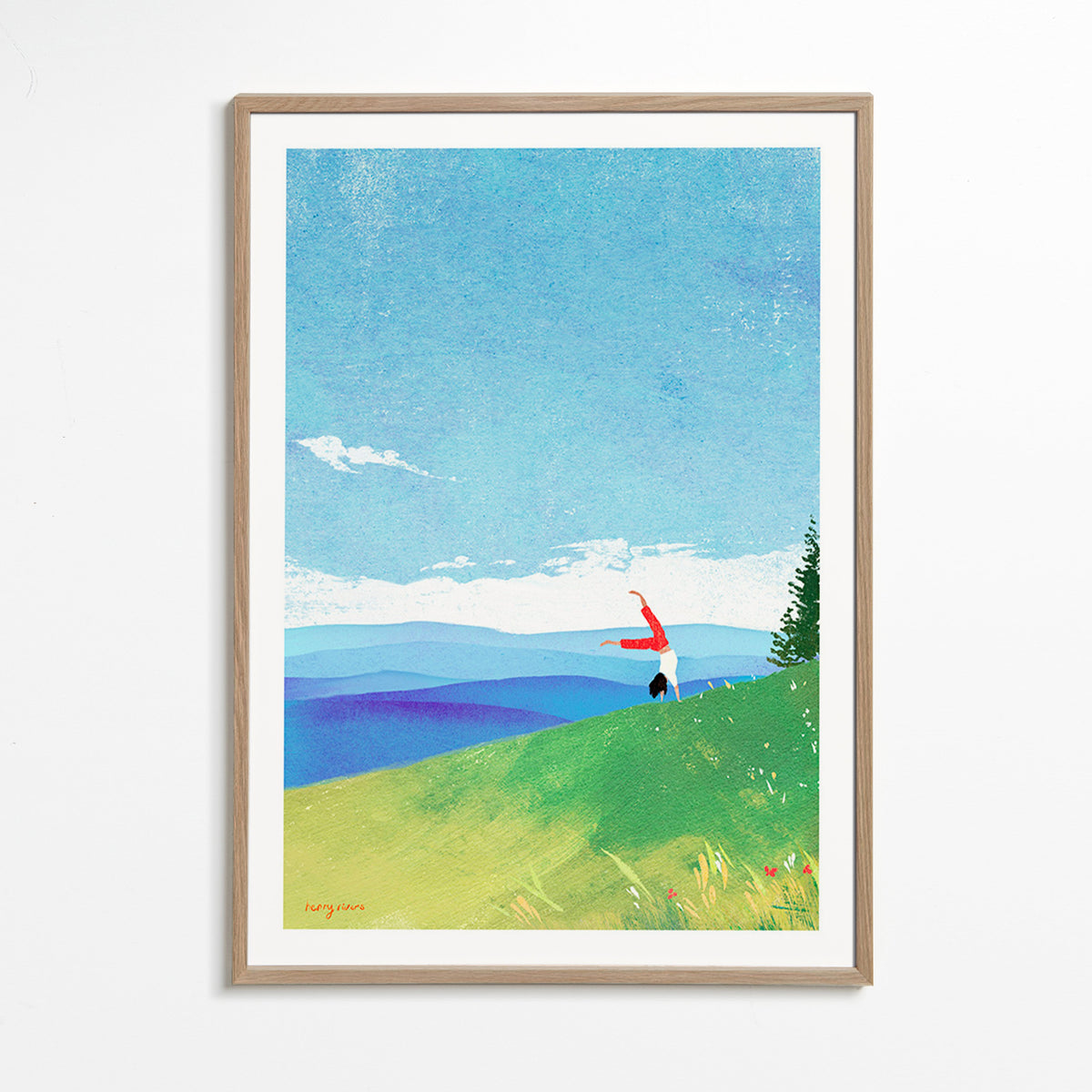 Landscape art with handstand on a hill – Oak Frame