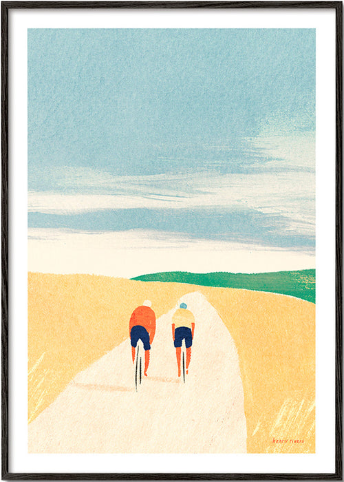 Sports art: two cyclists on a country road – Black Frame