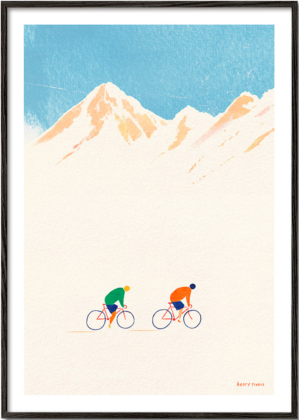 Sports art: mountain cyclists illustration – Black Frame