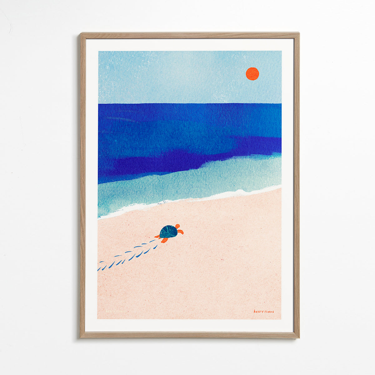 Turtle by the Sea Illustration – Oak Frame