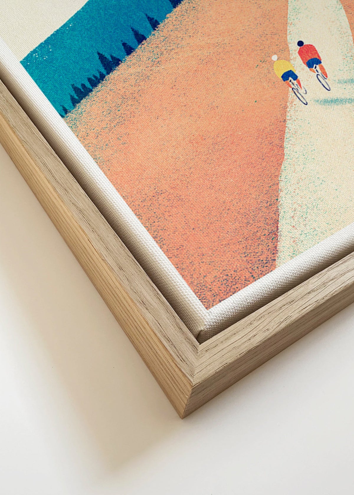 Sports art with two cyclists on a sunlit path – Canvas detail