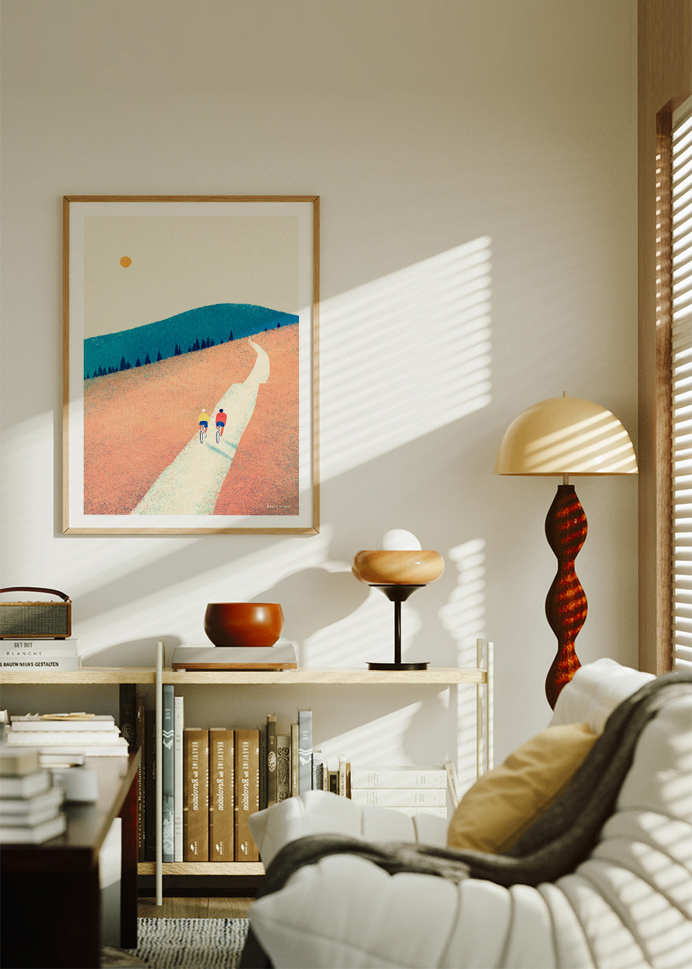Sports art with two cyclists on a sunlit path – Product3
