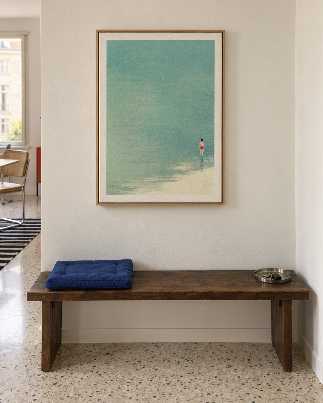 Last swim of the day - Framed canvas in an interior