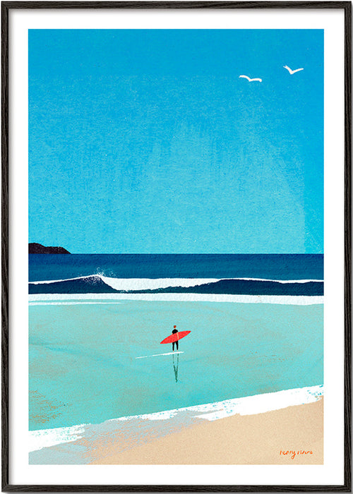 Sports art: surfer on the shore – Black Frame