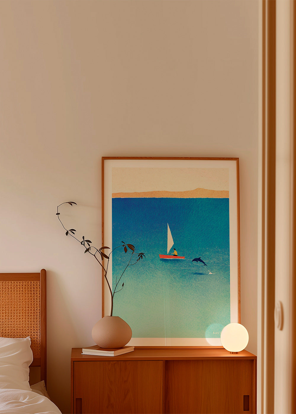 Artwork with dolphin and sailboat on blue sea – Product3