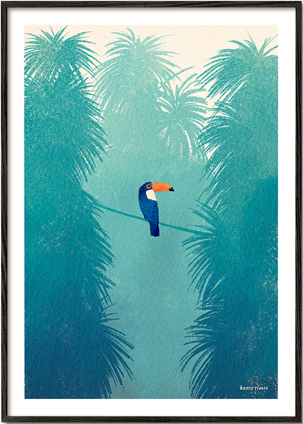 Toucan illustration on tropical perch – Black Frame