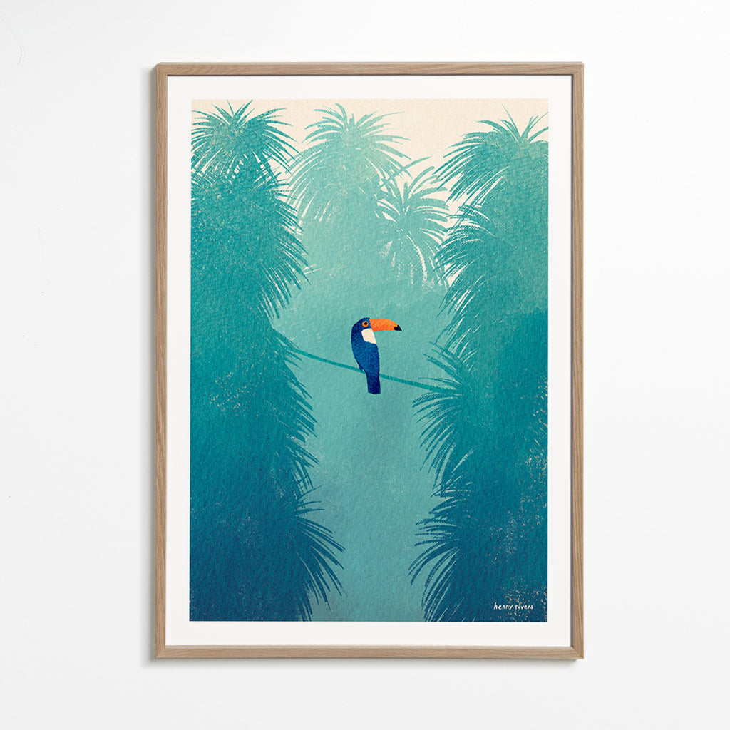 Toucan illustration on tropical perch – Oak Frame