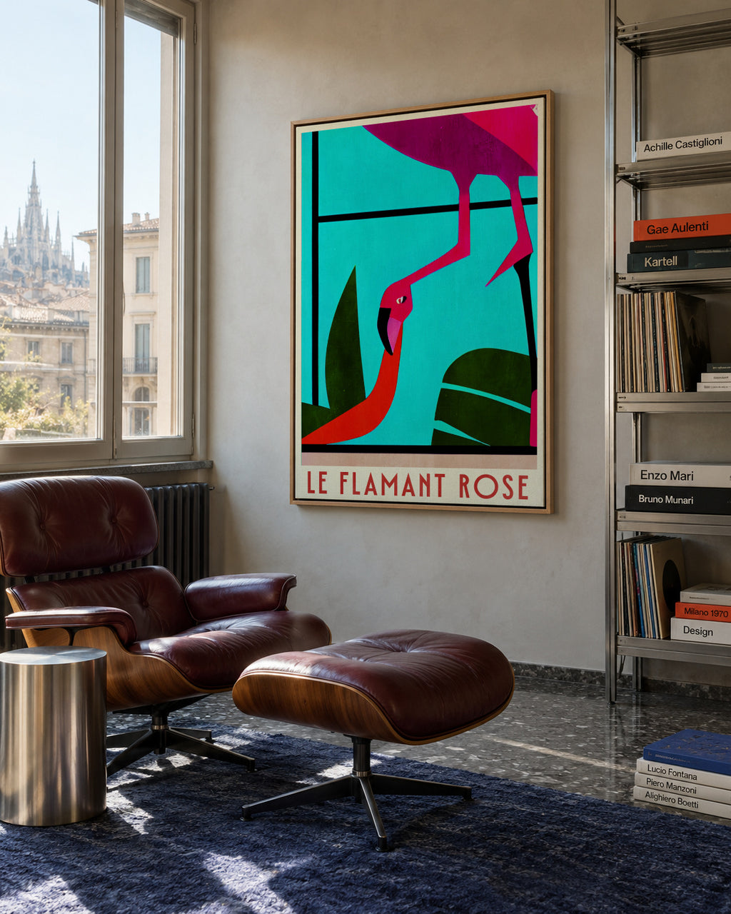 Le Flamant Rose? - Framed canvas in an interior