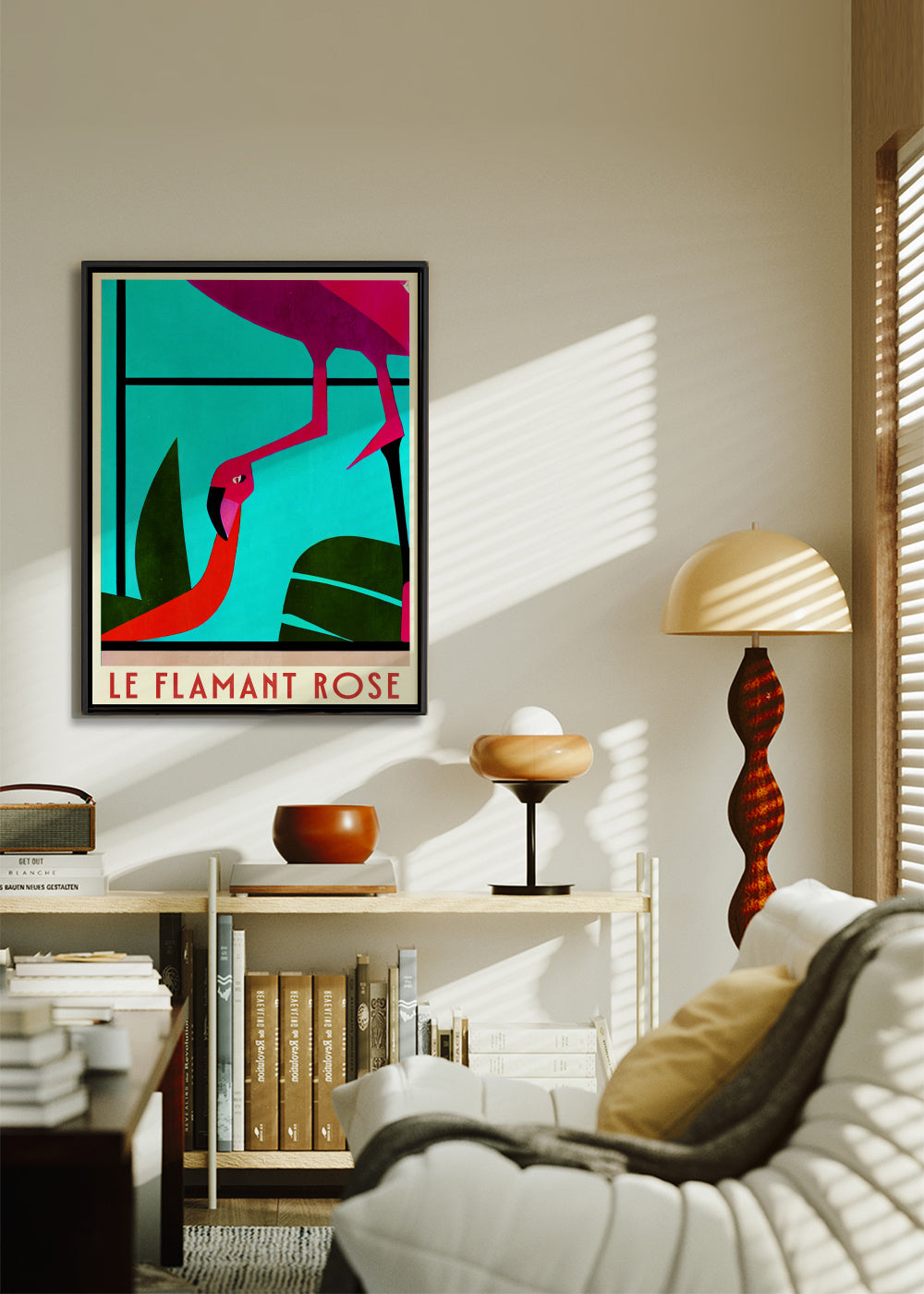 Le Flamant Rose? - Framed canvas in an interior