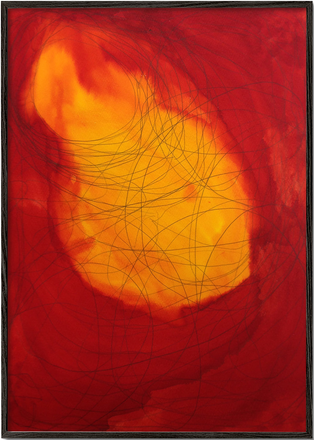 Abstract artwork in red and yellow – Black Frame