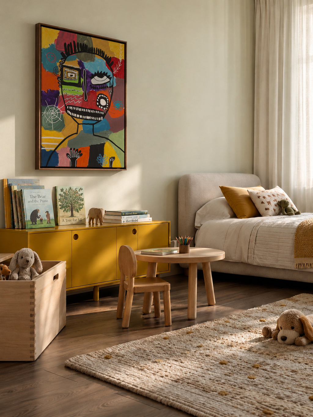 Pensando en las musarañas - Carmen Álvarez - Framed canvas in an interior