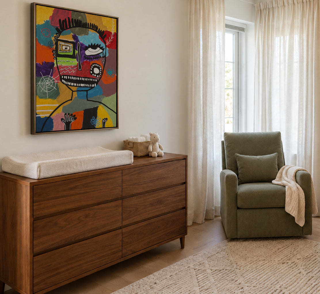 Pensando en las musarañas - Carmen Álvarez - Framed canvas in an interior