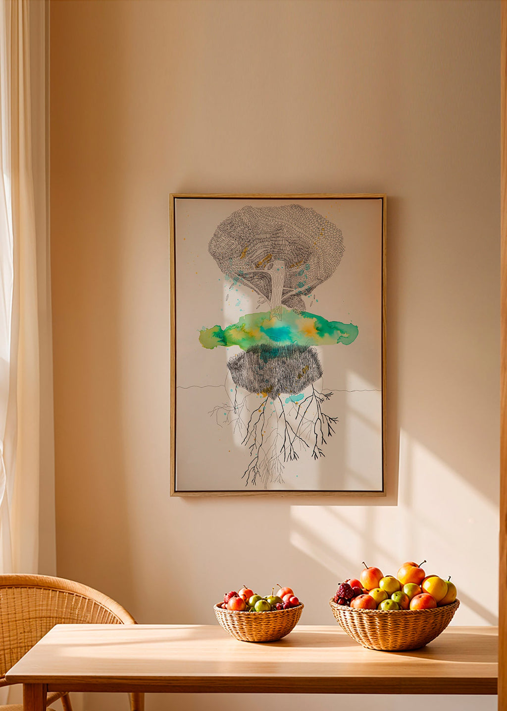 Botanical print tree and roots in ink and watercolor – Canvas2