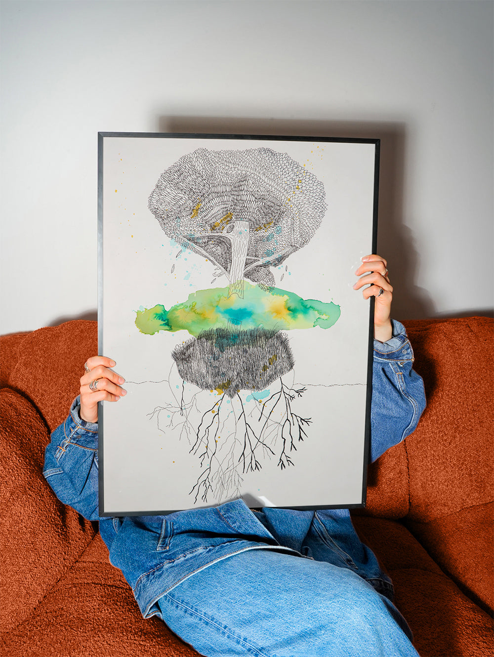 Botanical print tree and roots in ink and watercolor – Product2