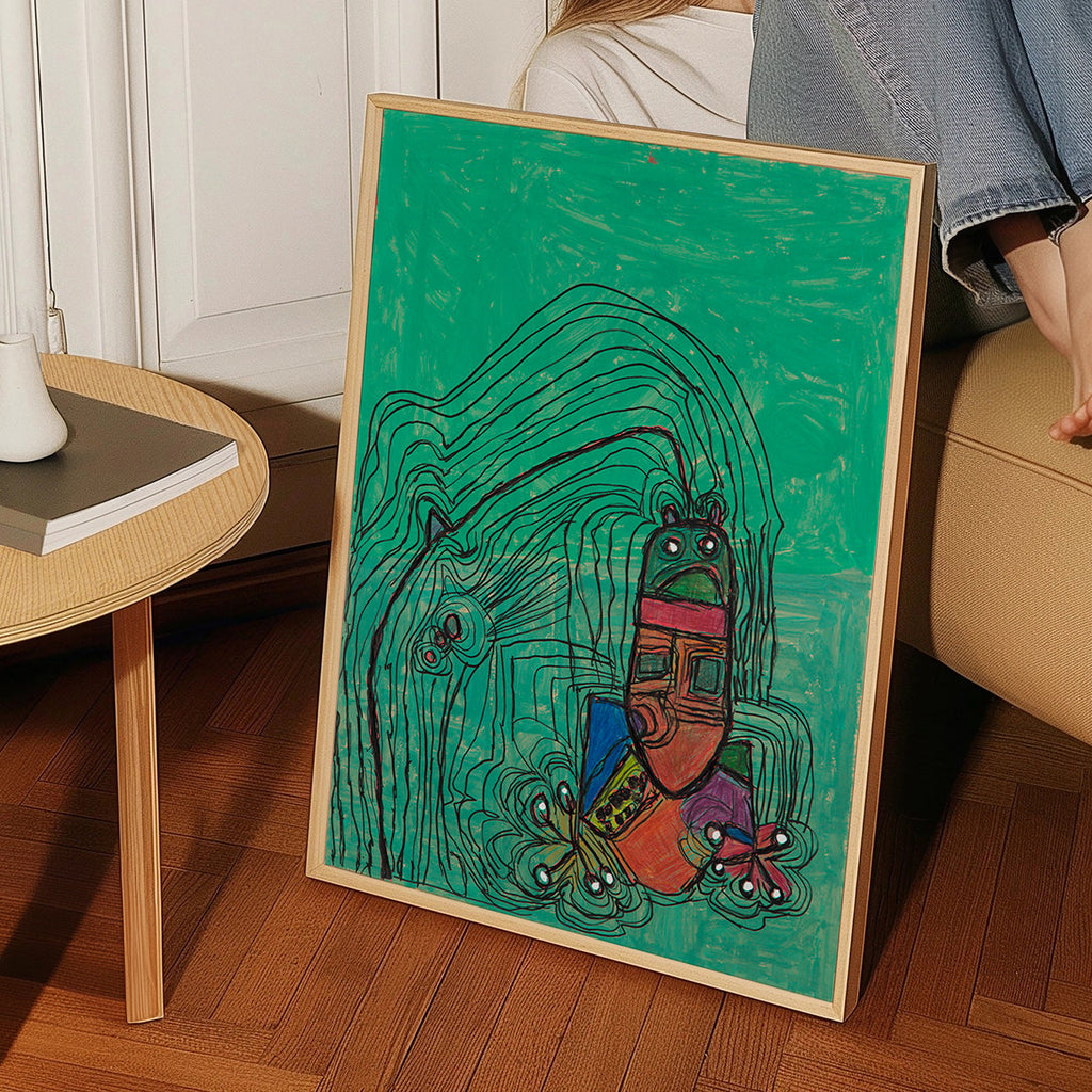 Playful illustration with character on green field – Product3