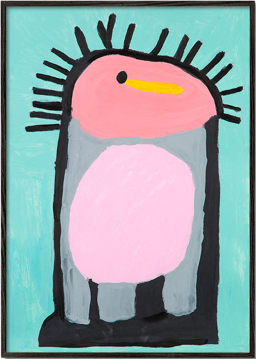 Kids print playful pink penguin – Black Frame
