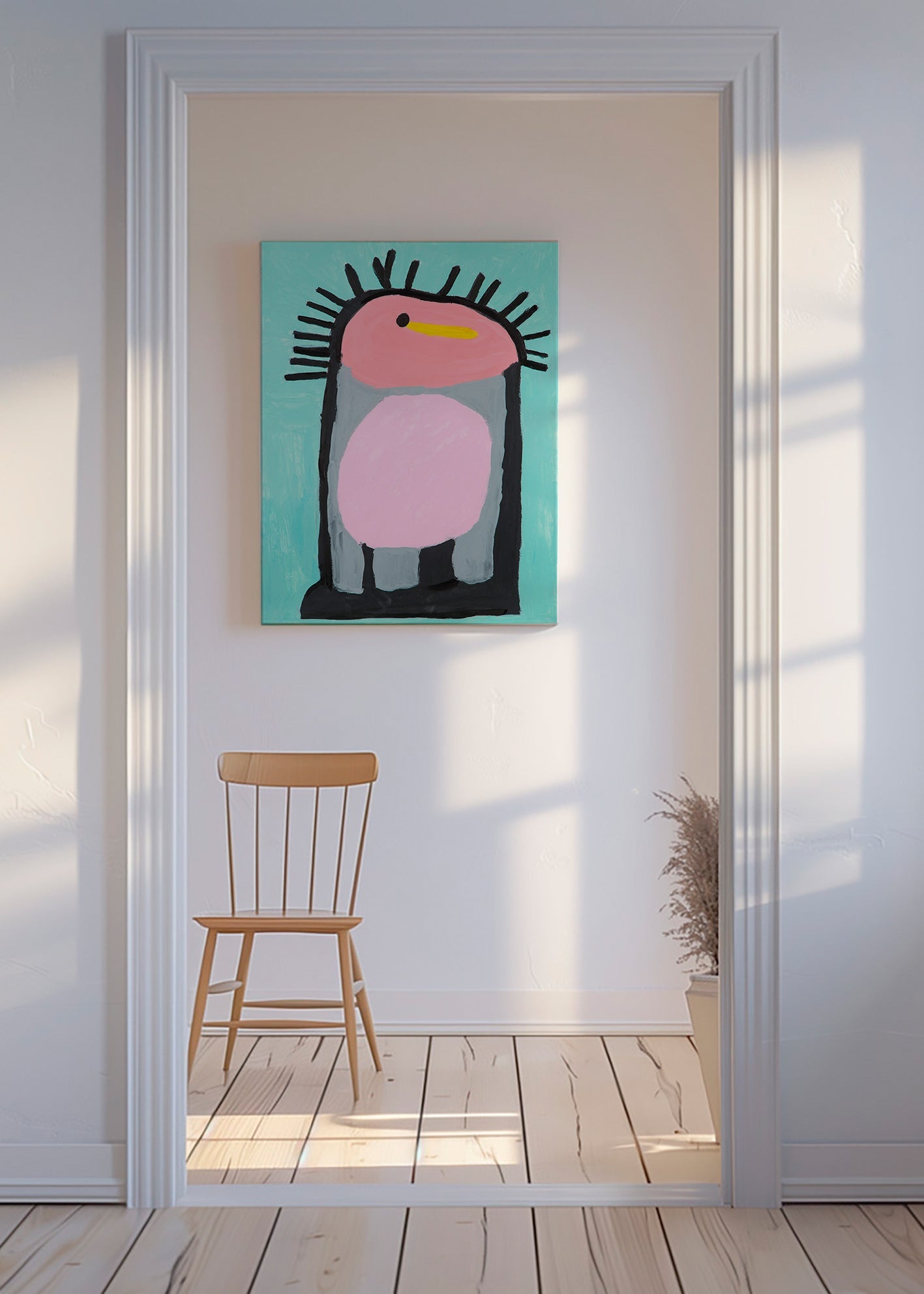 Kids print playful pink penguin – Canvas
