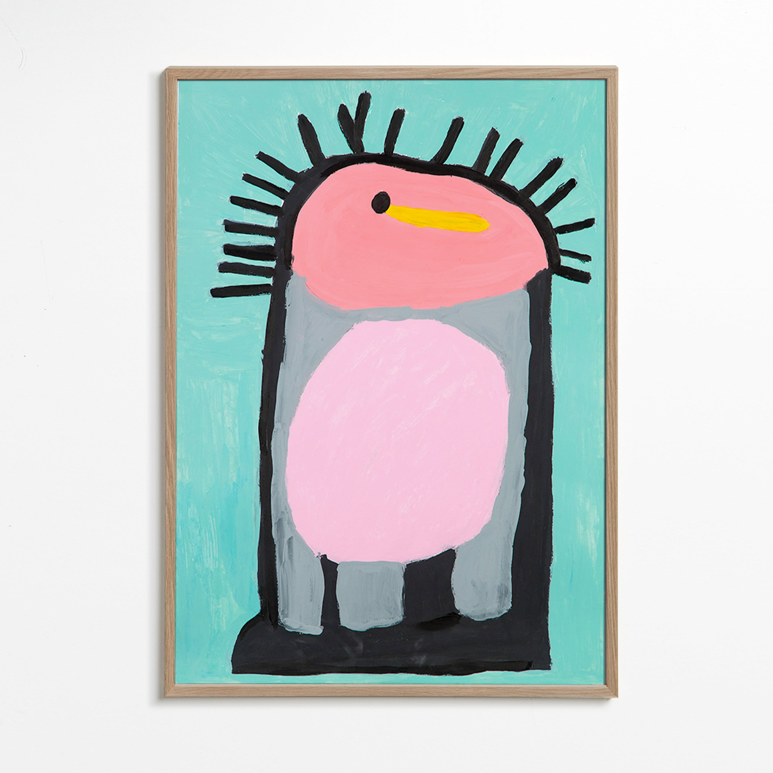 Kids print playful pink penguin – Oak Frame