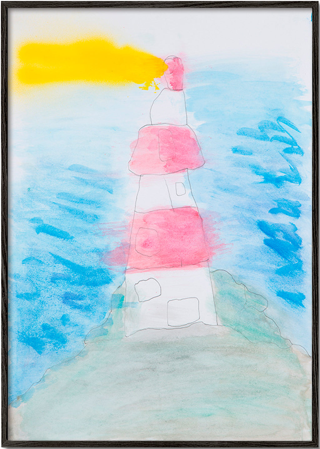 Landscape art: lighthouse watercolor sketch – Black Frame