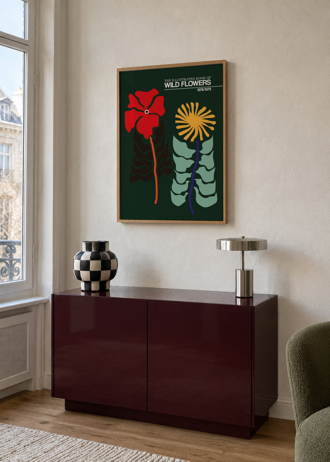 The Illustrated Book Of Wild Flowers Vol.2 Green - Framed poster in an interior