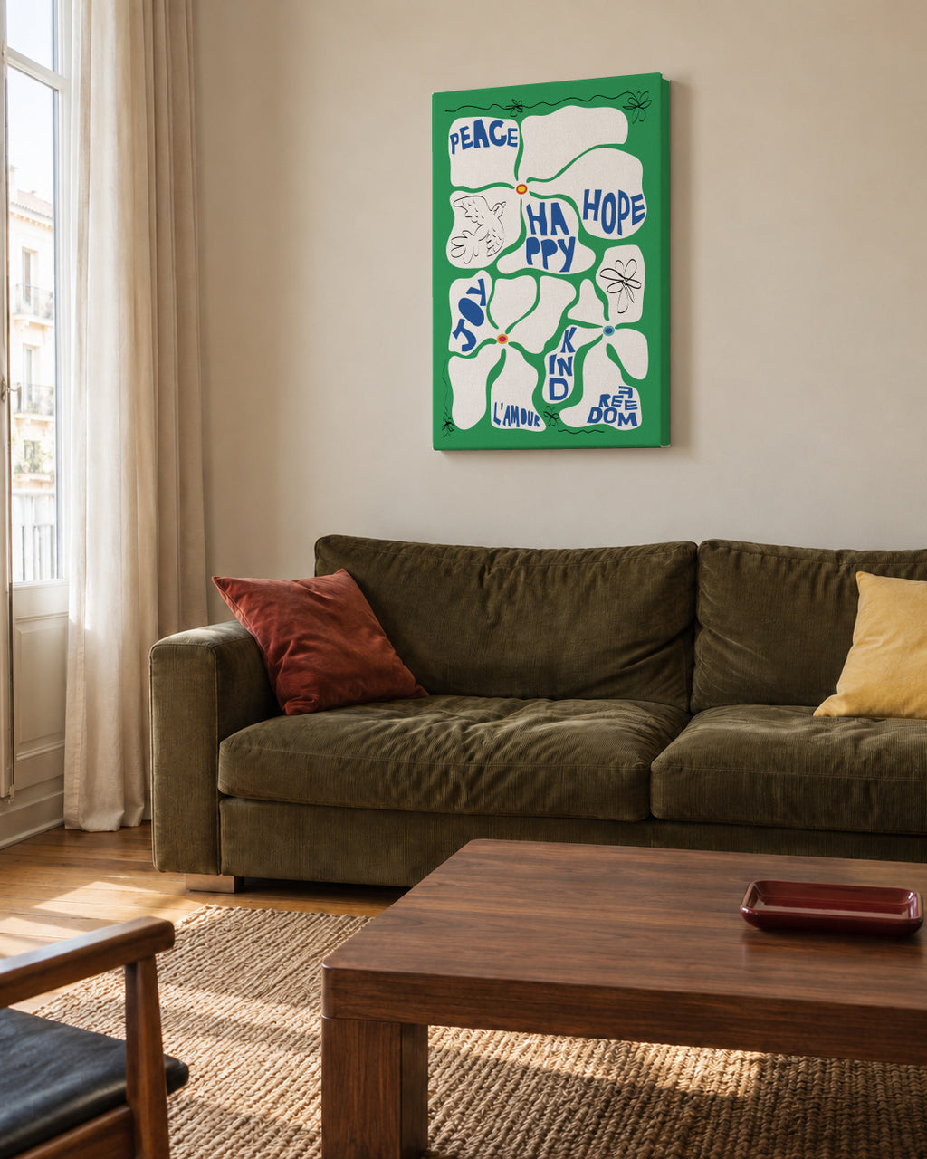 Flowers of the Tome - Green - Unframed canvas in an interior