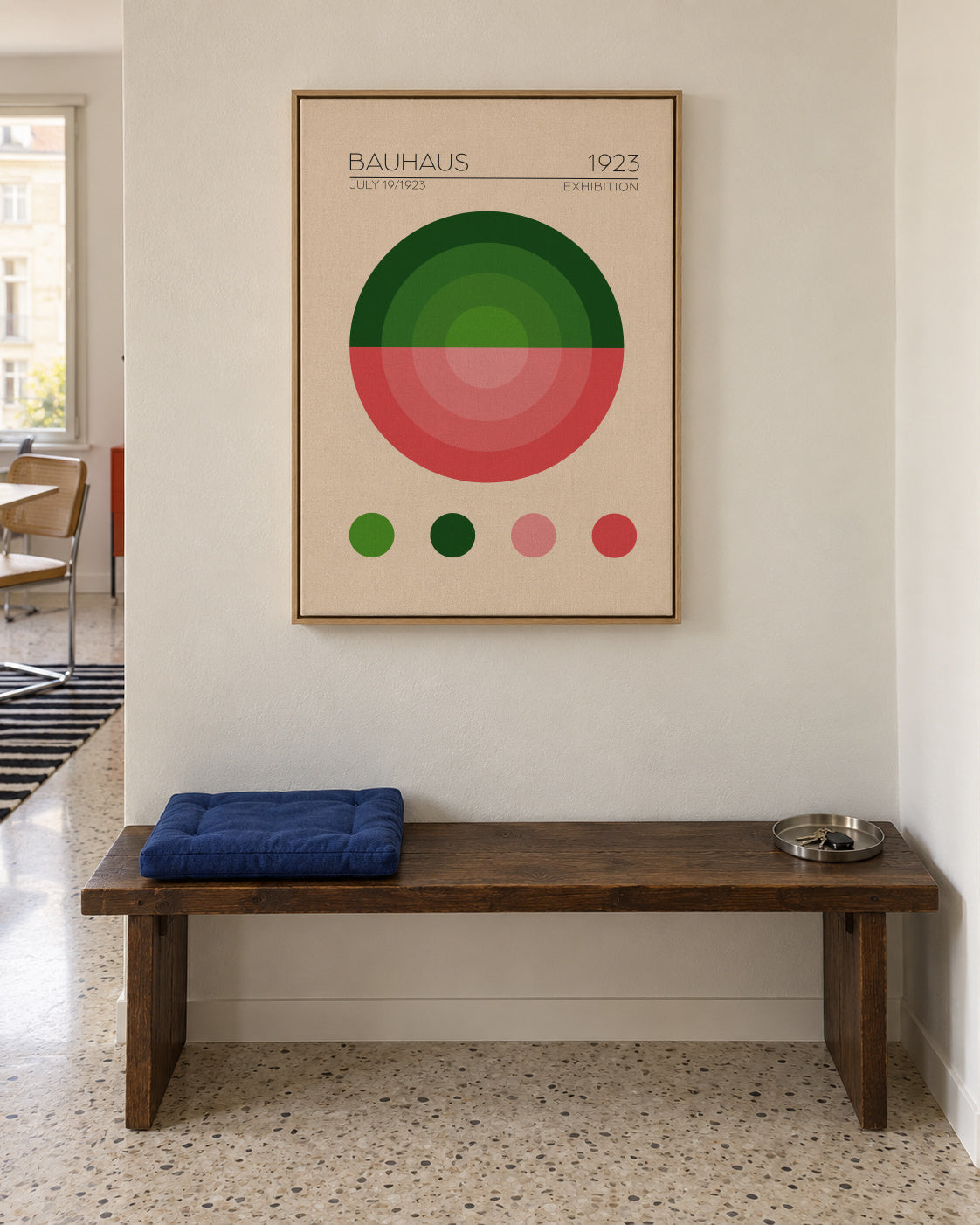 Bauhaus Yesil Daire - Framed canvas in an interior