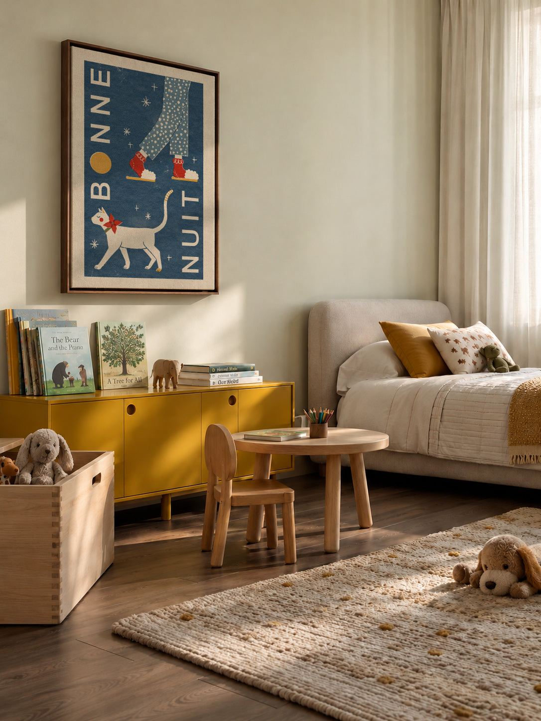Bonne Nuit - Framed canvas in an interior
