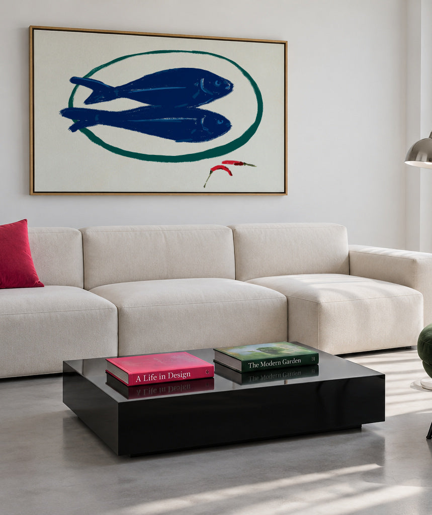 Blue fishes still life - Framed canvas in an interior