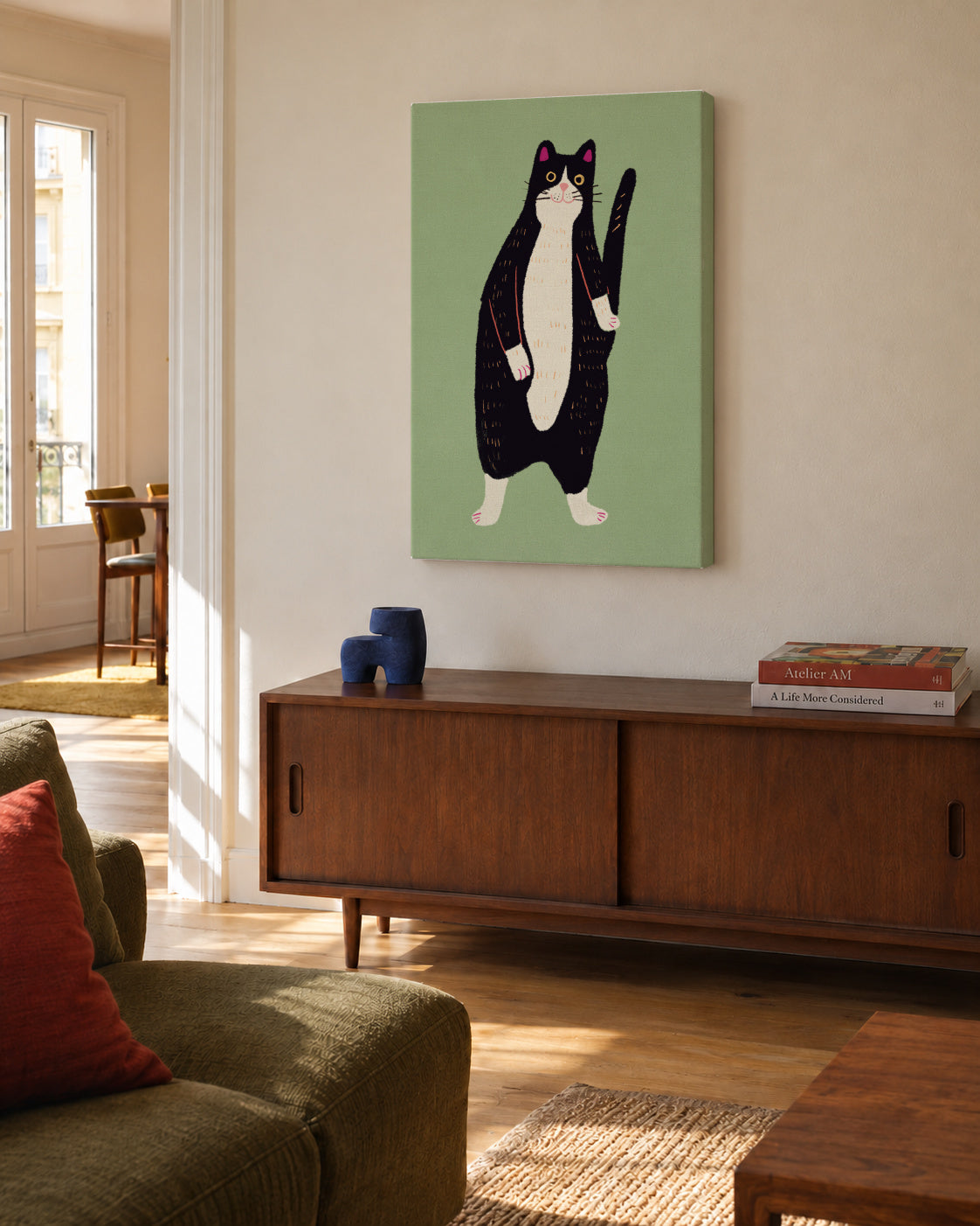 Black and white cat 02 - Unframed canvas in an interior