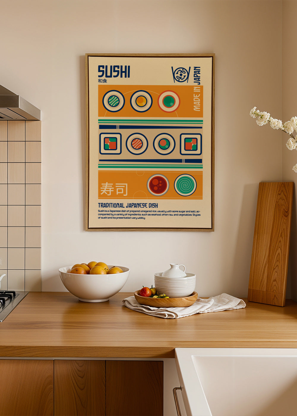 Sushi Japanese Food Print - Framed canvas in an interior