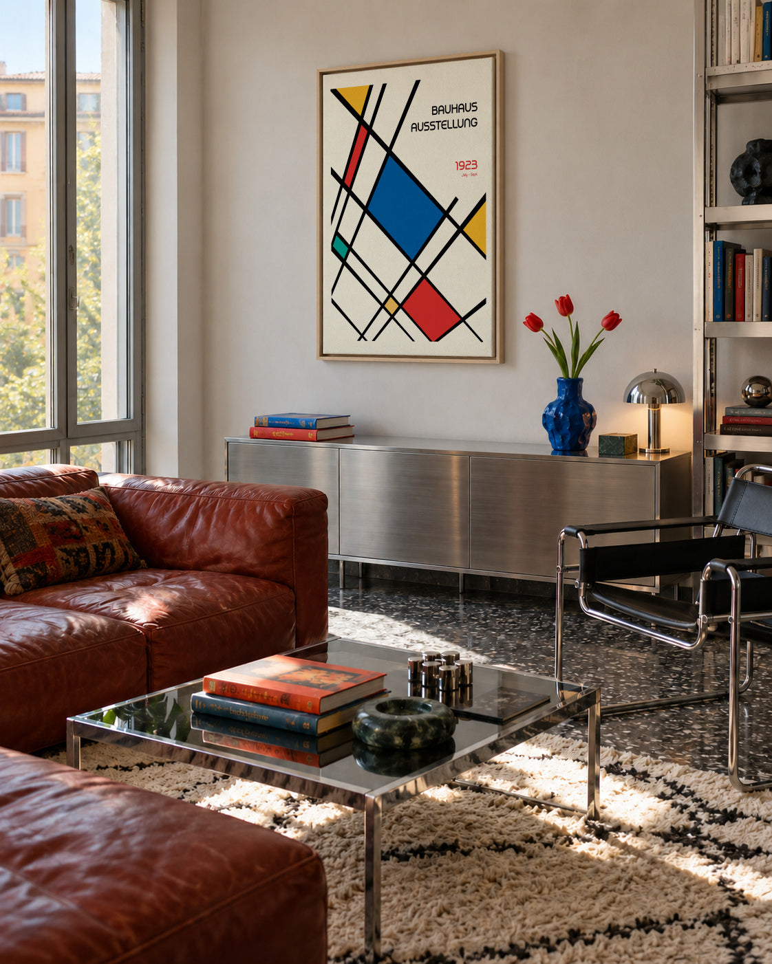 Bauhaus Geometric Design Retro - Framed canvas in an interior