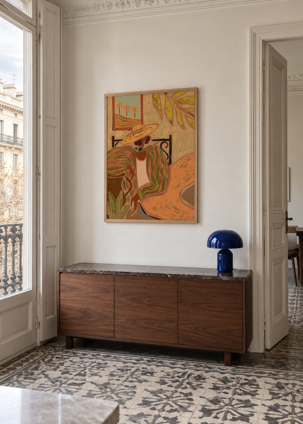 Lady in Stripe - Framed poster in an interior