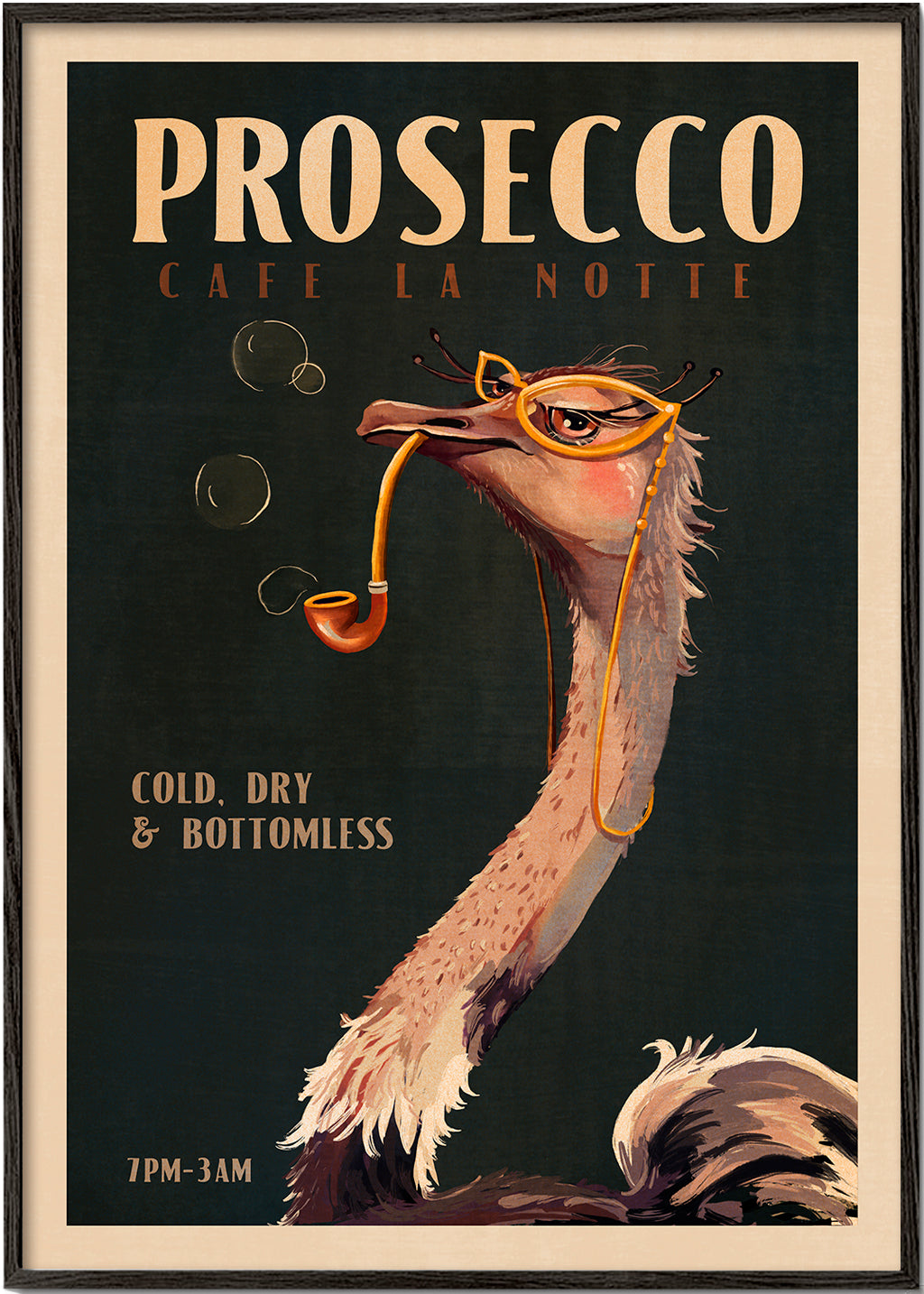 Cute Art Deco Prosecco Poster Of An Ostrich - The Whiskey Ginger