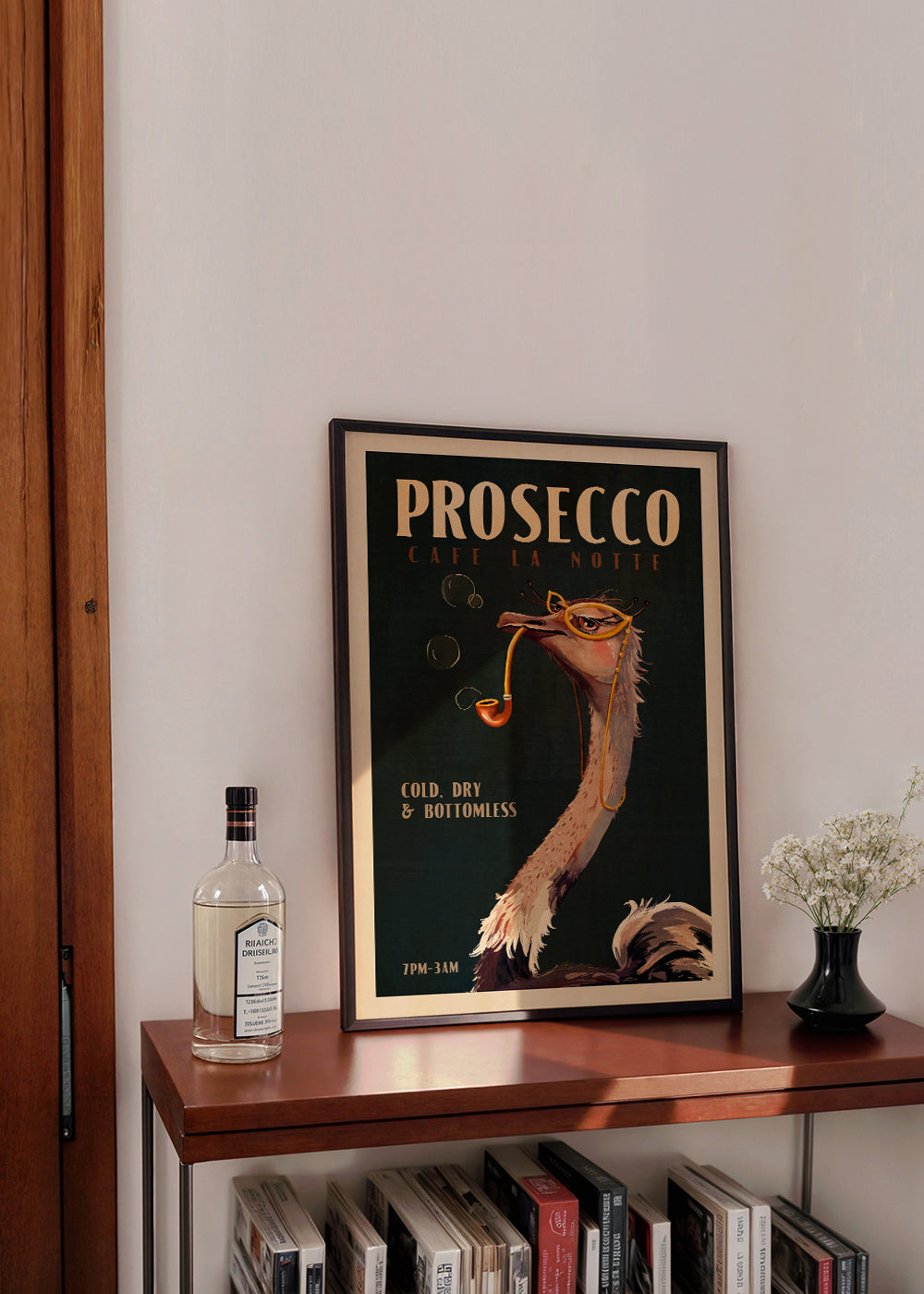 Cute Art Deco Prosecco Poster Of An Ostrich - The Whiskey Ginger