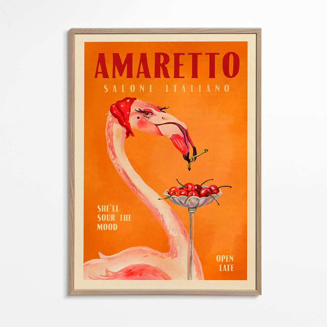 Amaretto Flamingo Art Deco Italian Cafe Travel Art - The Whiskey Ginger