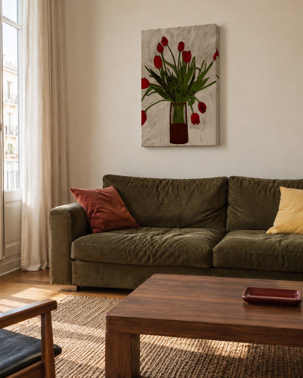 Bouquet of tulips - Unframed canvas in an interior
