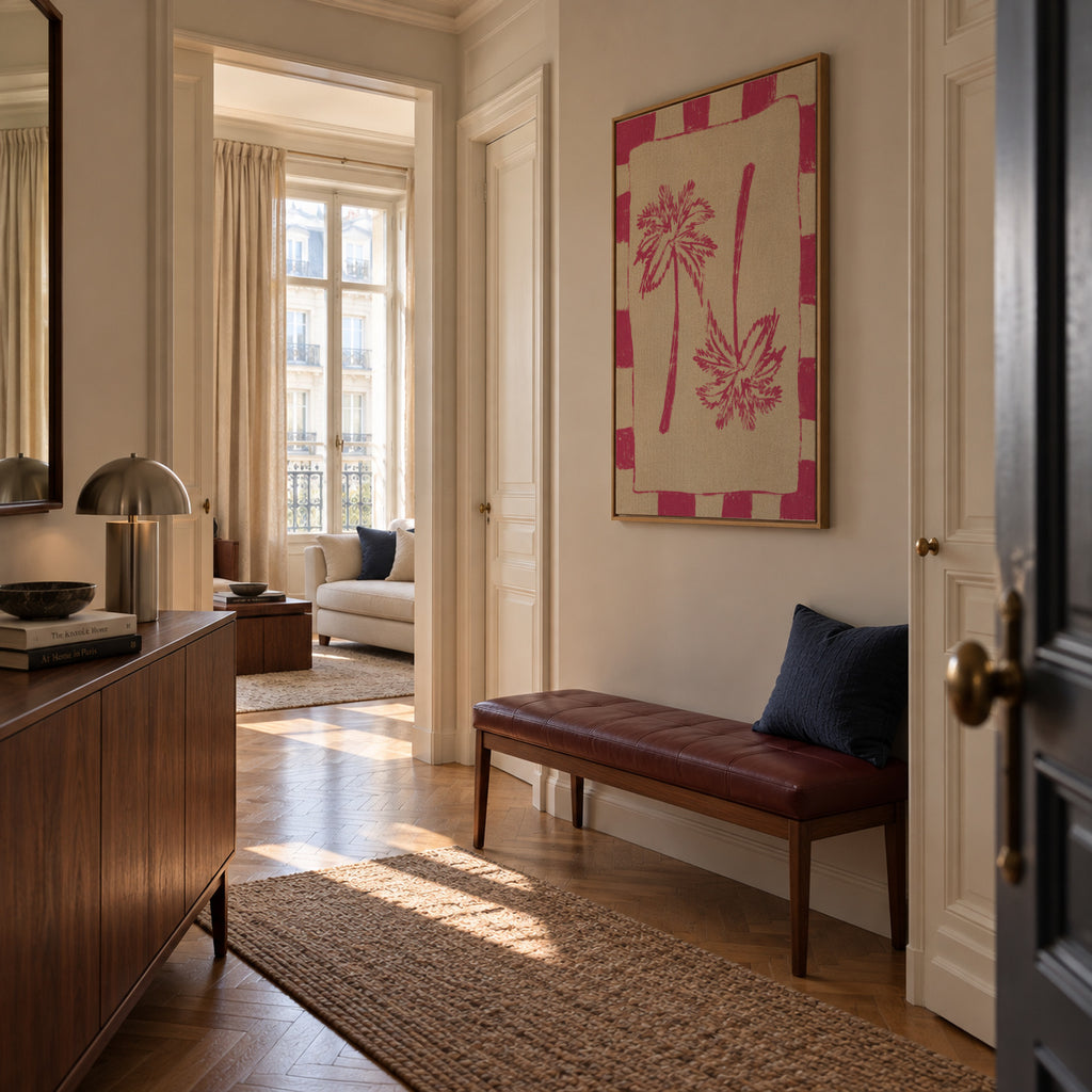 Palm paradise – Pink - Framed canvas in an interior