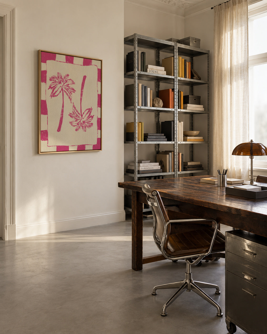 Palm paradise – Pink - Framed canvas in an interior