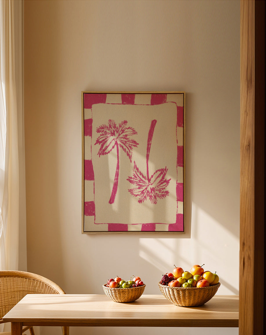 Palm paradise – Pink - Framed canvas in an interior