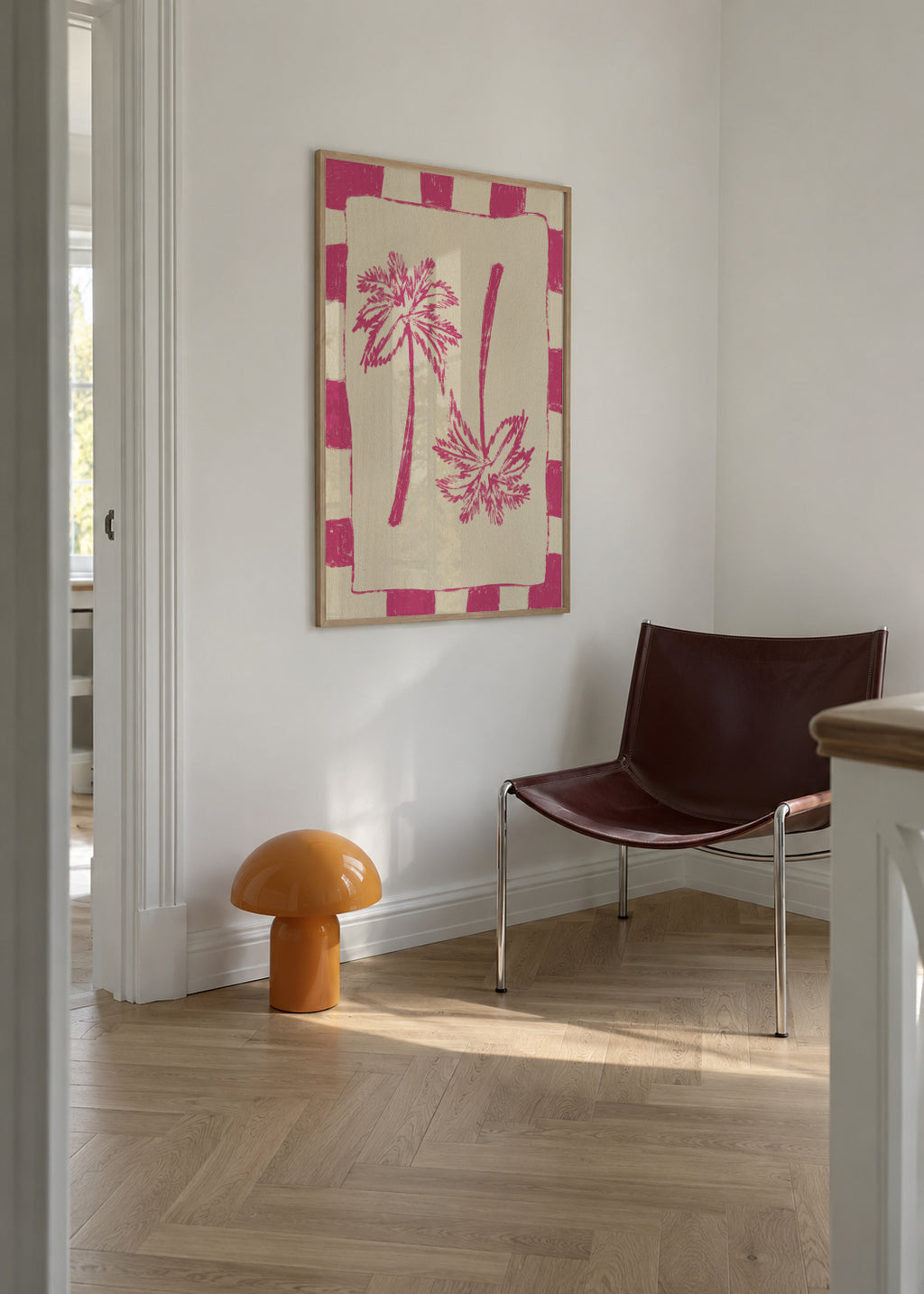 Palm paradise – Pink - Framed poster in an interior