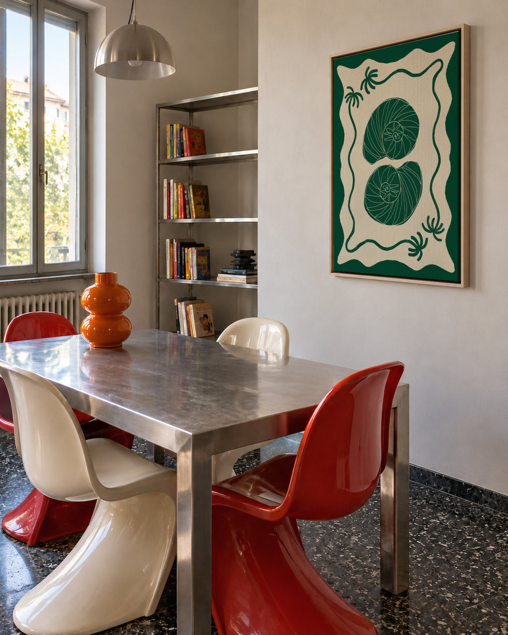 Green Seashell Stories - Framed canvas in an interior