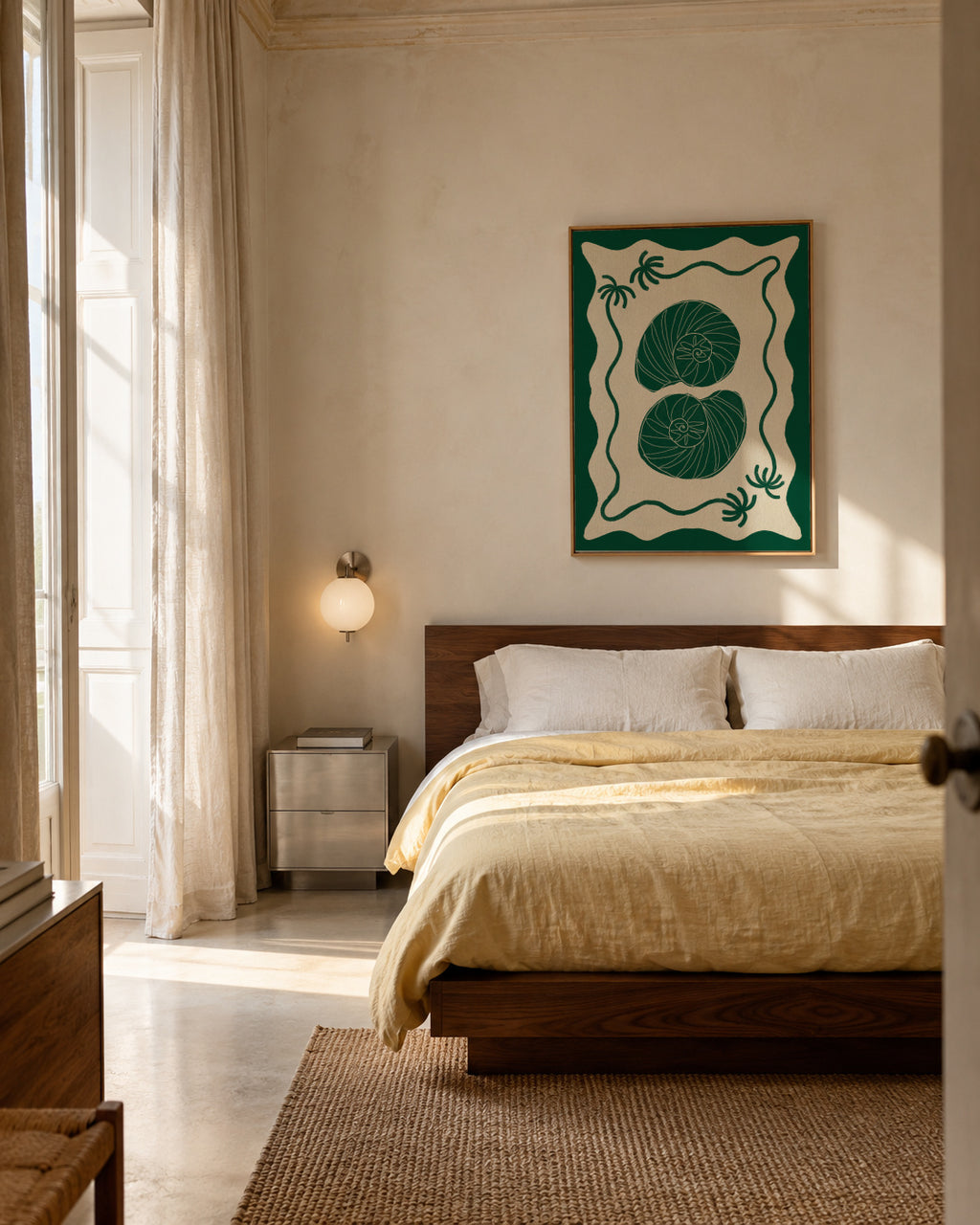 Green Seashell Stories - Framed canvas in an interior