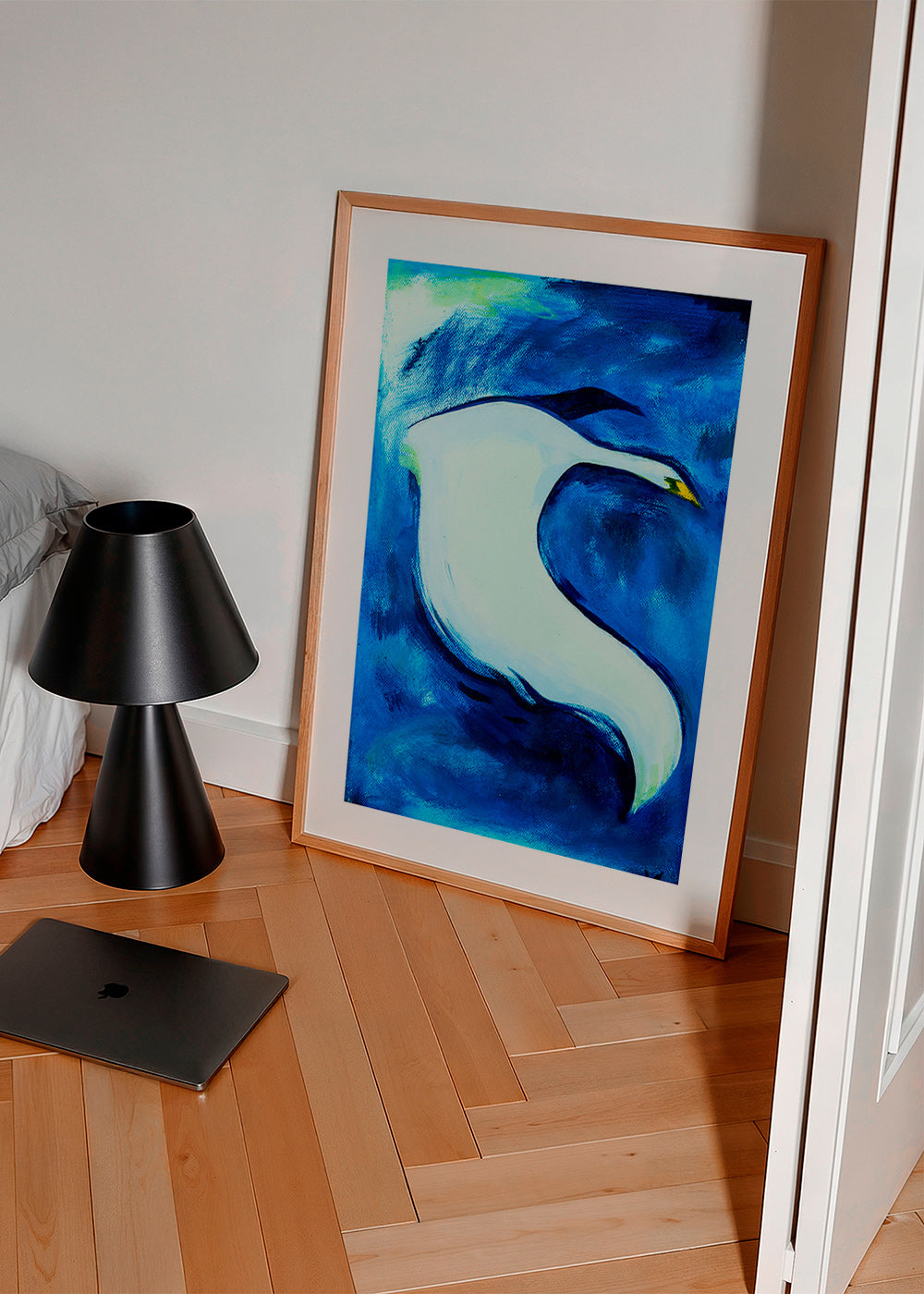 Cuadro cisne blanco sobre fondo azul – Product1