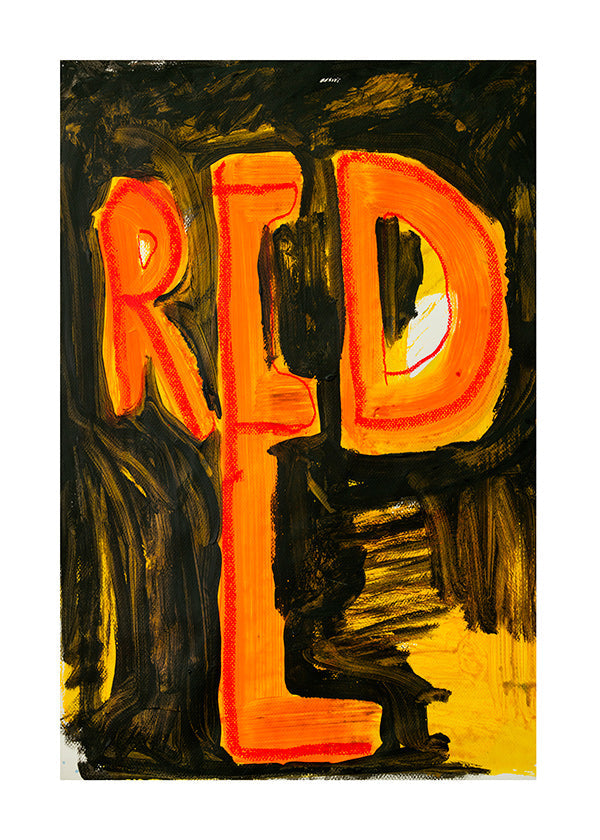 Ilustración tipográfica en trazo pictórico 'RED'