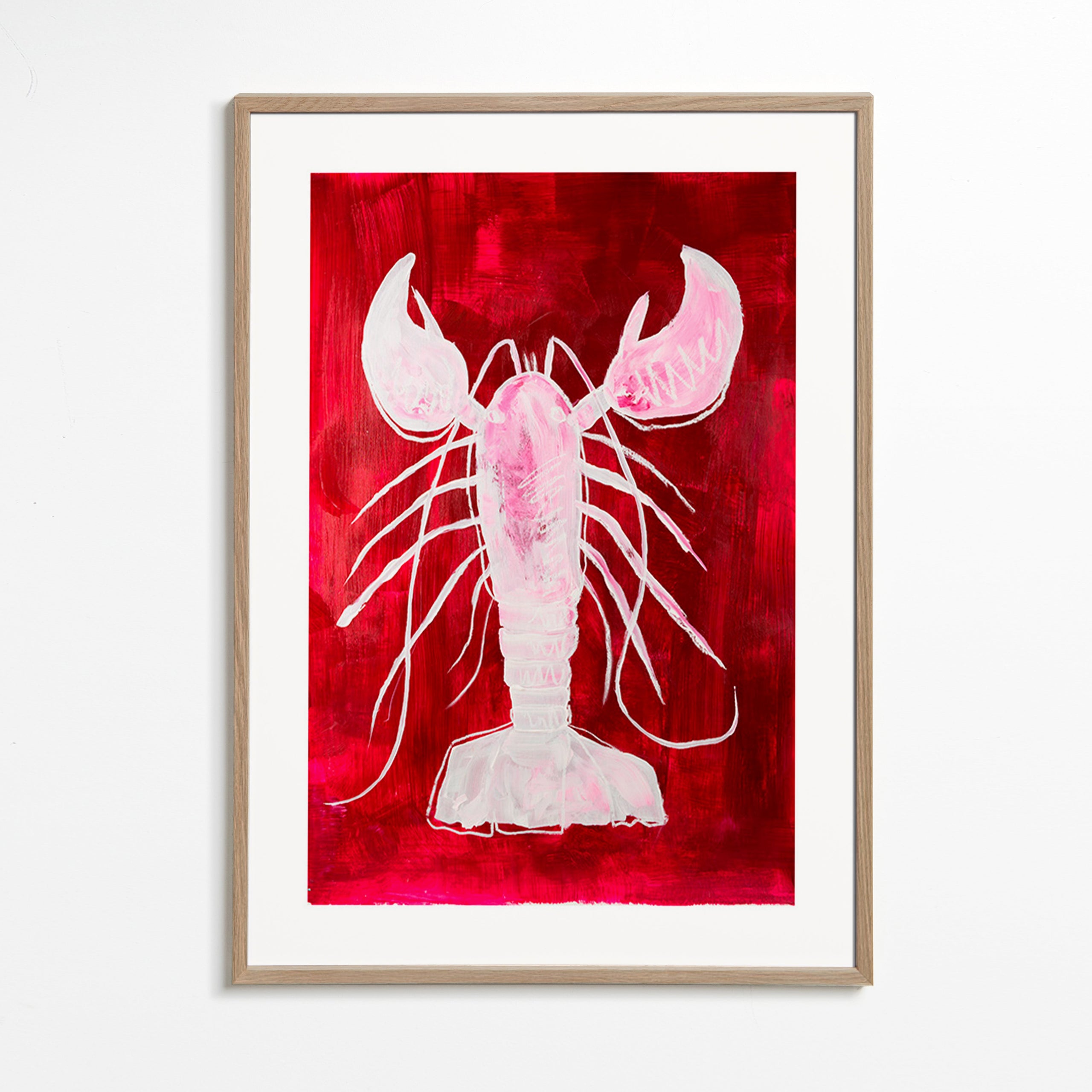 Cuadro de cocina: langosta blanca sobre fondo rojo – Oak Frame