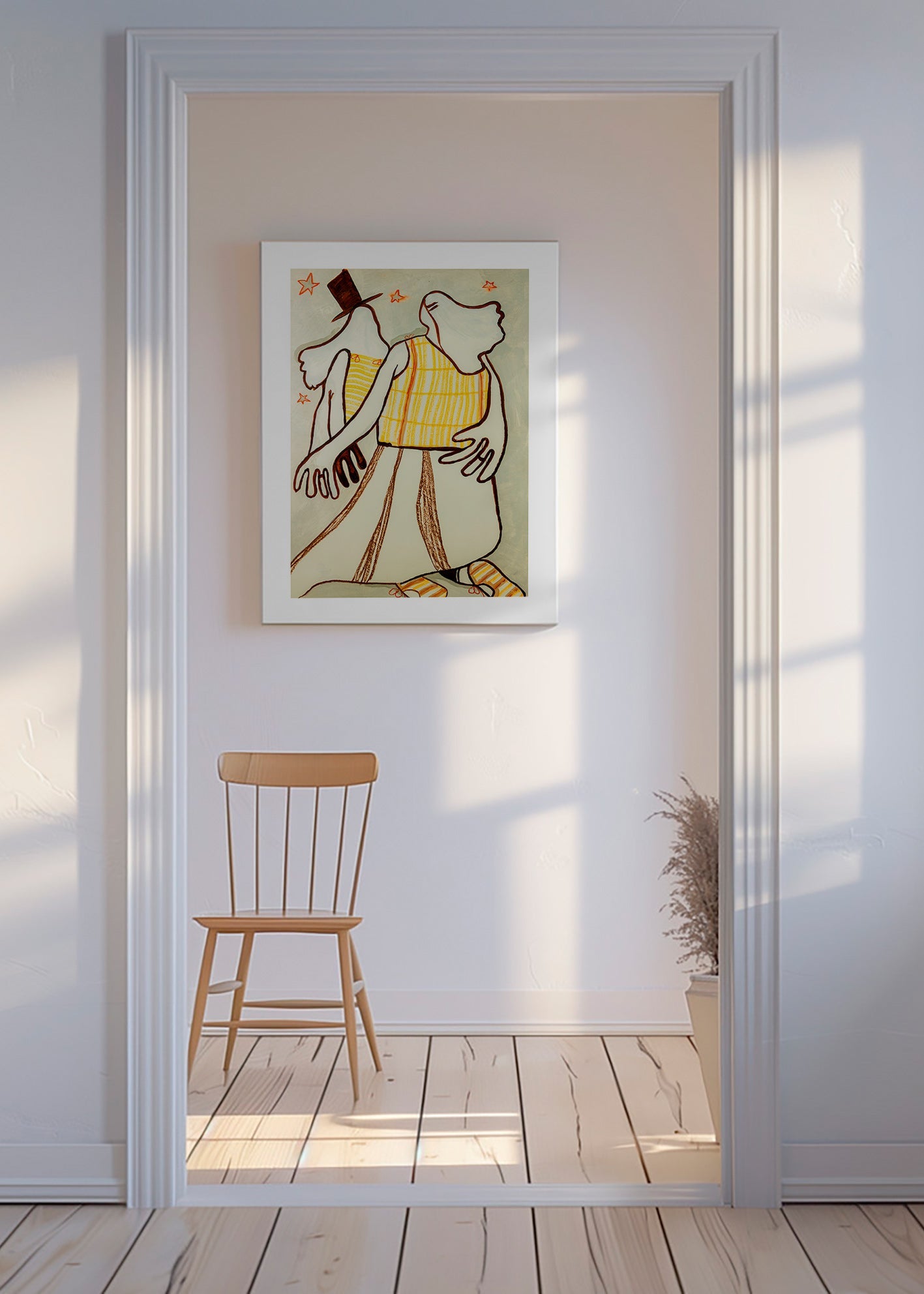 Ilustración de pareja danzante con trazo gestual – Canvas